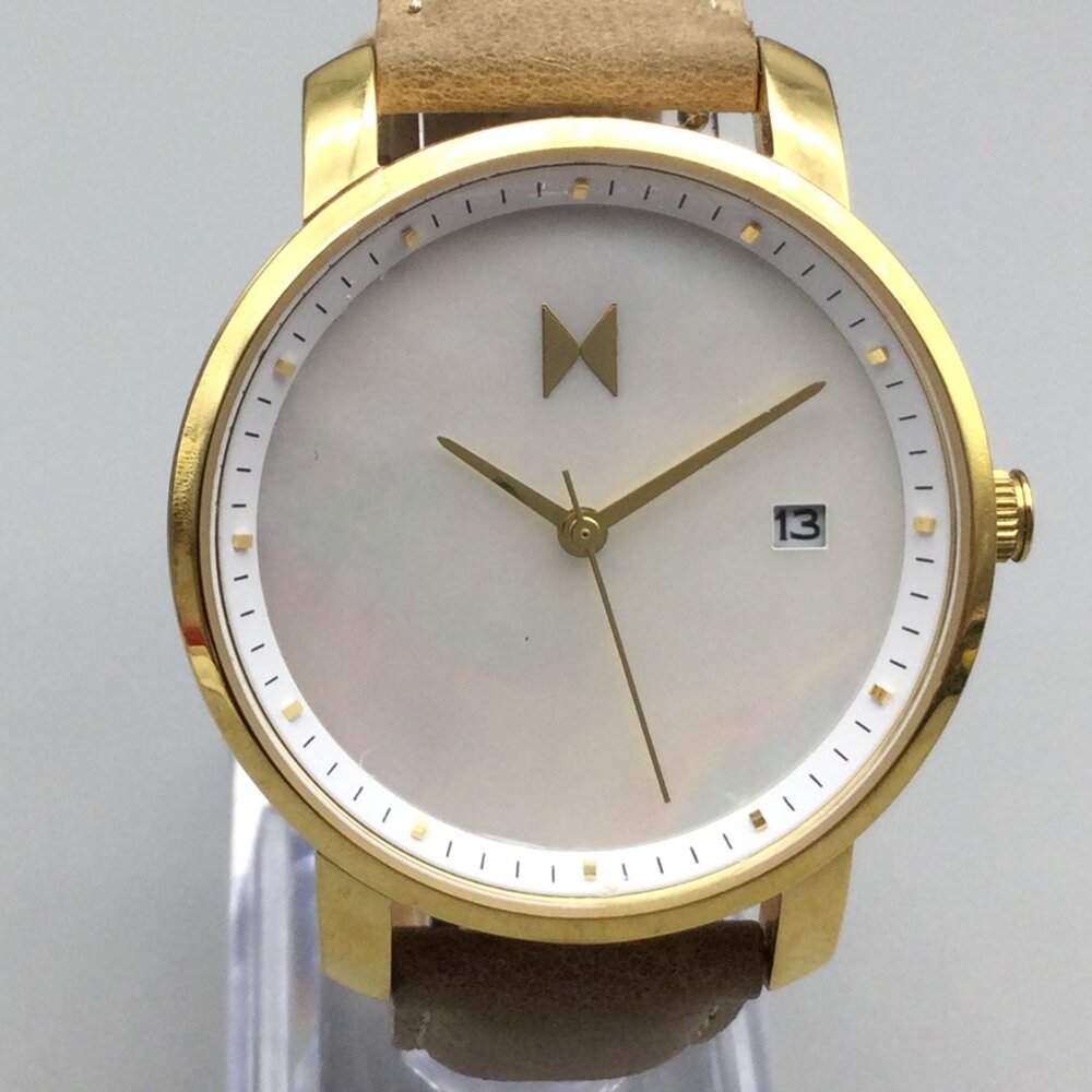 MVMT Women's Gold Case Watch with White Dial and Tan Leather Strap